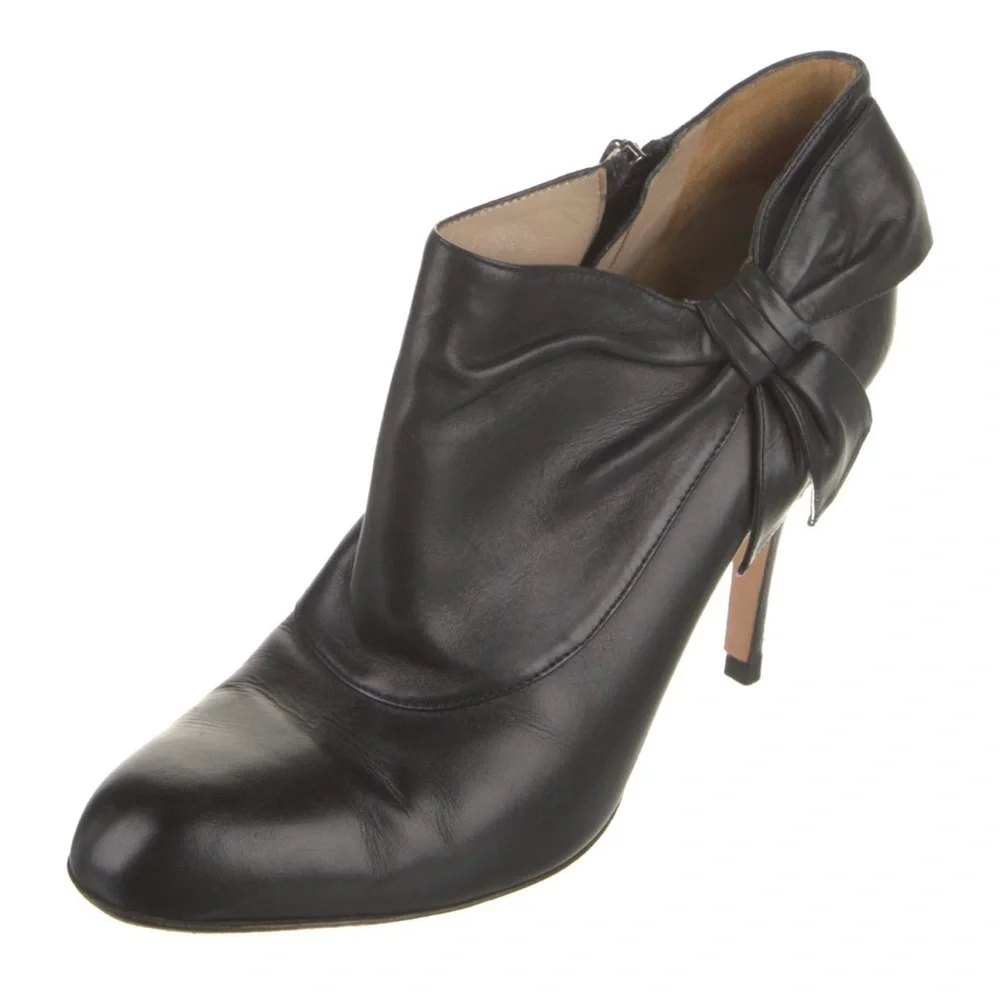 Valentino Garavani Black Leather Bow Accents High Heeled Ankle Booties Size 38 - Picture 2 of 13